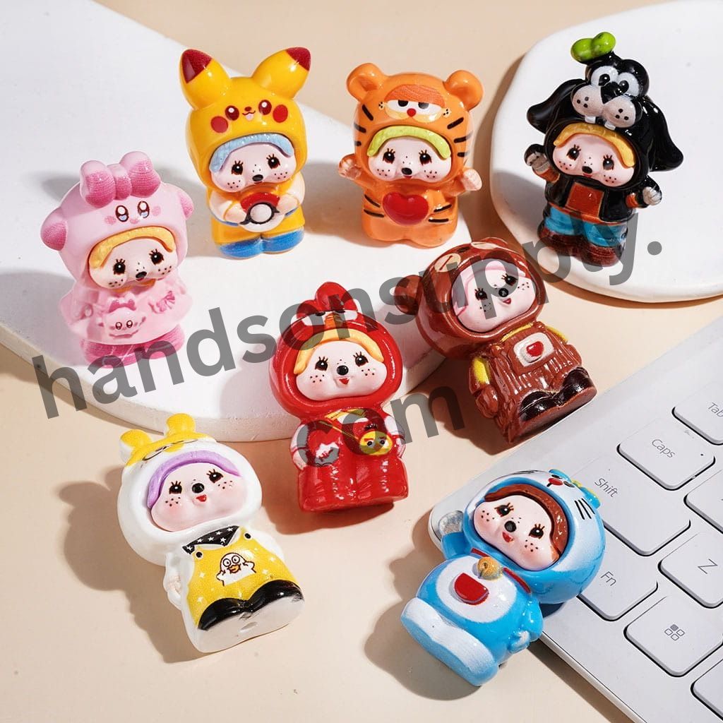 Cute Monkey Doll Character Series in Diverse Animal Fantasy Costume, Acrylic Figurine for Beads & Pen Topper, Jewelry Accessories, Multi-Color, Random Mix