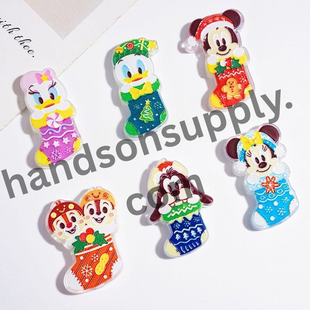 Festive Christmas Stocking with Mouse, Duck, Dog & Chipmunk Classic Animation Animal Cartoon Characters Acrylic Beads, Multi-Color Random Mix