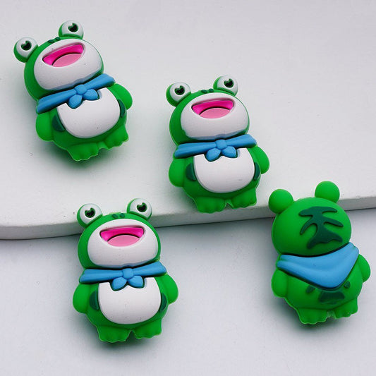 3D Green Frog Charms with Big Eyes Cute Animal Acrylic Silicone Beads, Random Mix