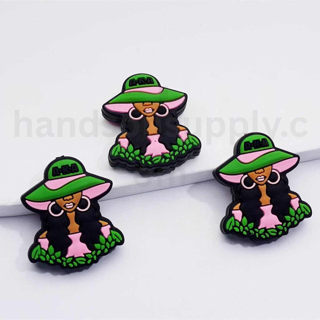 USA America AK 1908 Black Woman Female International Service Organization Silicone Focal Beads