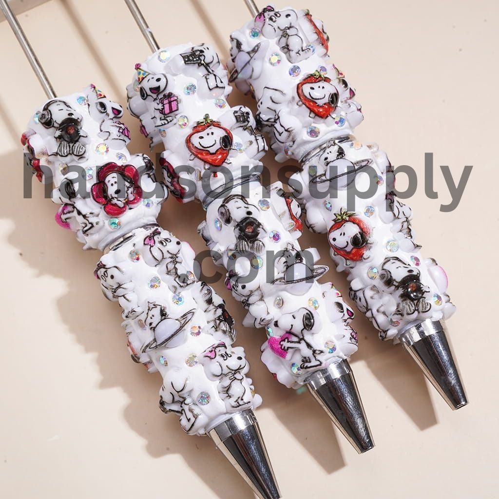 Adorable Beagle Dog Character Print with AB Rhinestone Detail and White Base Beadable Clay Pens
