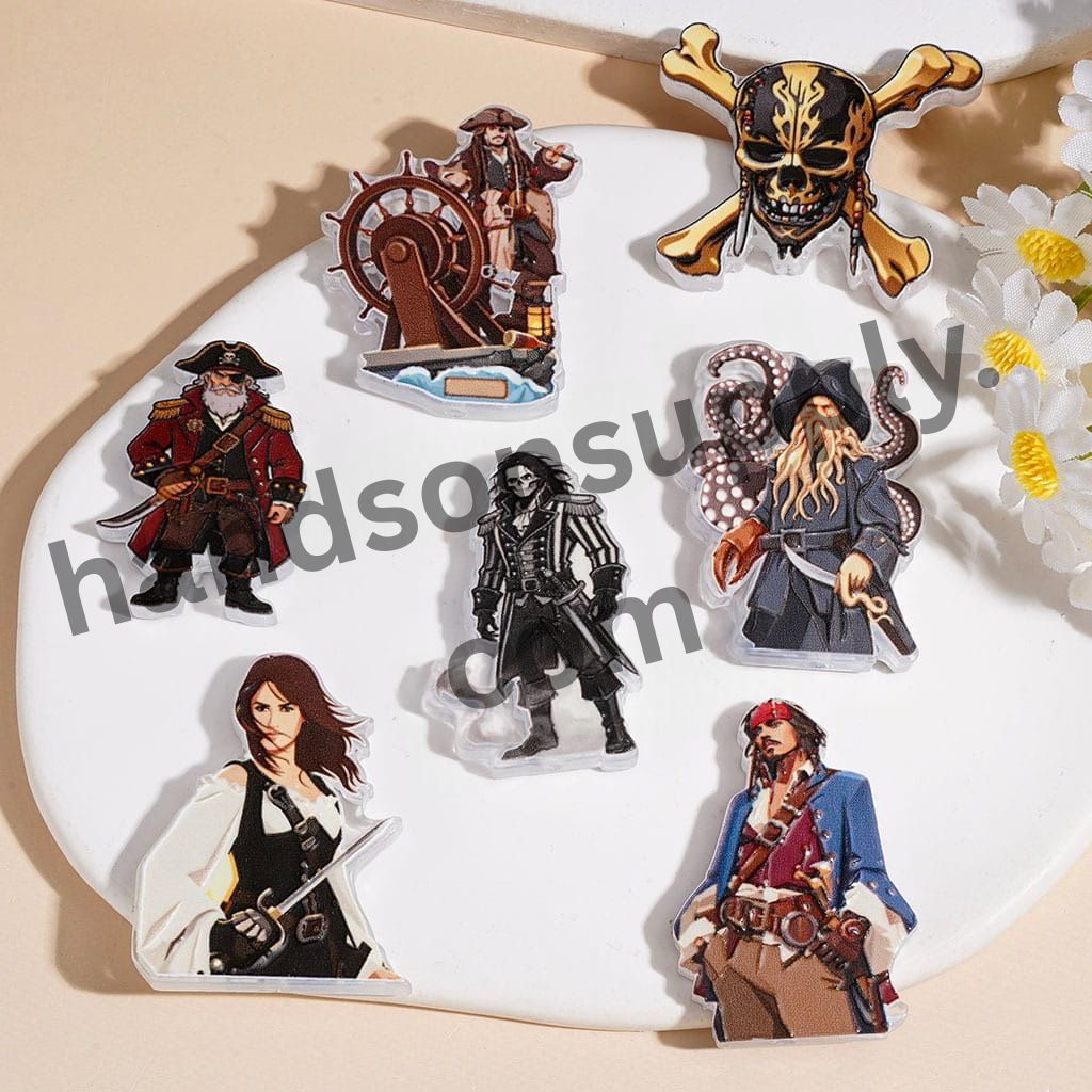 Pirate Adventure Captain Character and Skull Series Acrylic Beads, Various Styles Random Mix