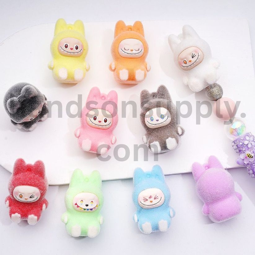 Cute mini dangle ring Flocked Fluffy Labub Monster Pop Mar, Acrylic Pen Toppers Pendants Jewelry Accessories 26*40mm