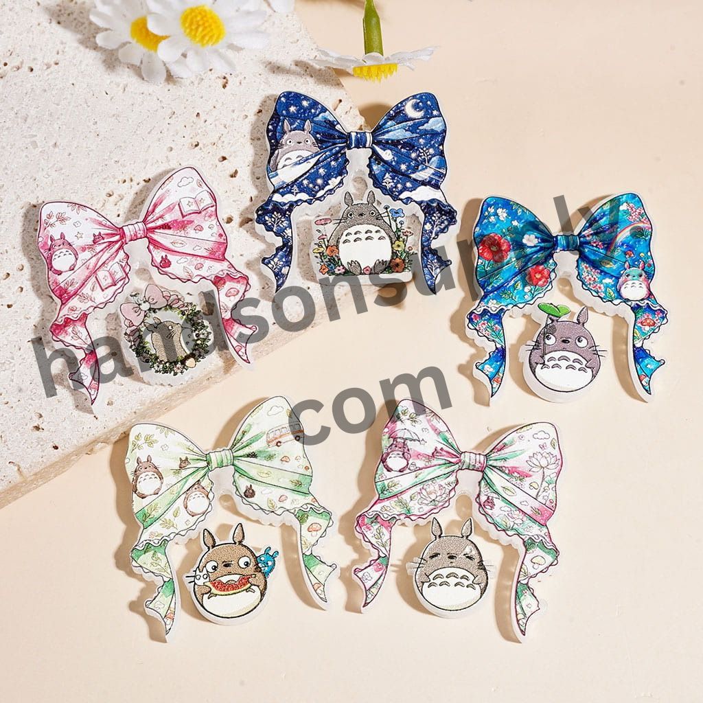 Cute Japanese Anime Forest Spirit Character Series with Decorative Bow Acrylic Pendant & Hanging Ornament, 50*45MM, Random Mix (Please Read Description)
