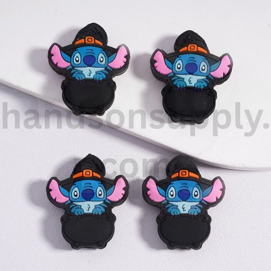 Luminous Cute Stitc with Wizard Hat in Black Cauldron, Halloween Special Silicone Focal Beads