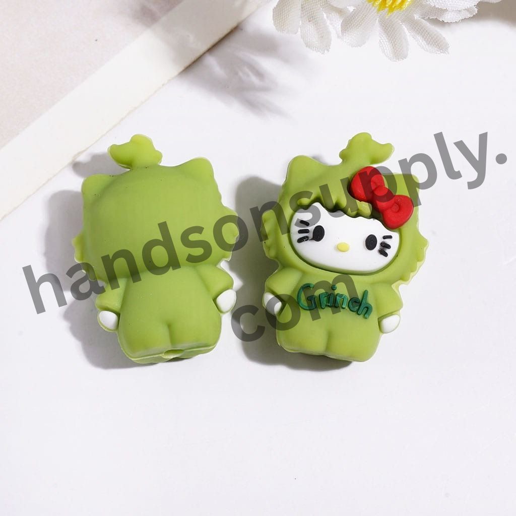 3D Adorable Cat Character in Multi-Color Bowtie and Outfit Silicone Focal Beads, 20*28MM
