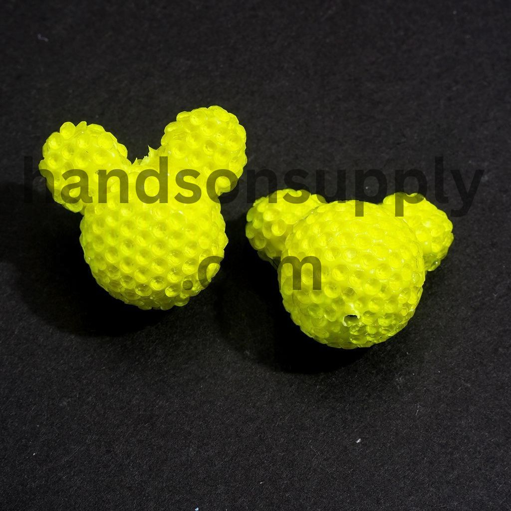 Vibrant Neon Colorful Mouse Head Shape with Sparkling Rhinestone Clay Beads 22*23MM, Multi-Color (Please Read Description)