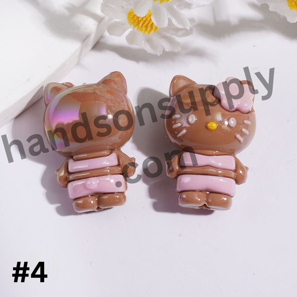 UV Coated Cute Brown Cat Character Soft PVC Rubber Beads with Flower Headband, 20*28MM