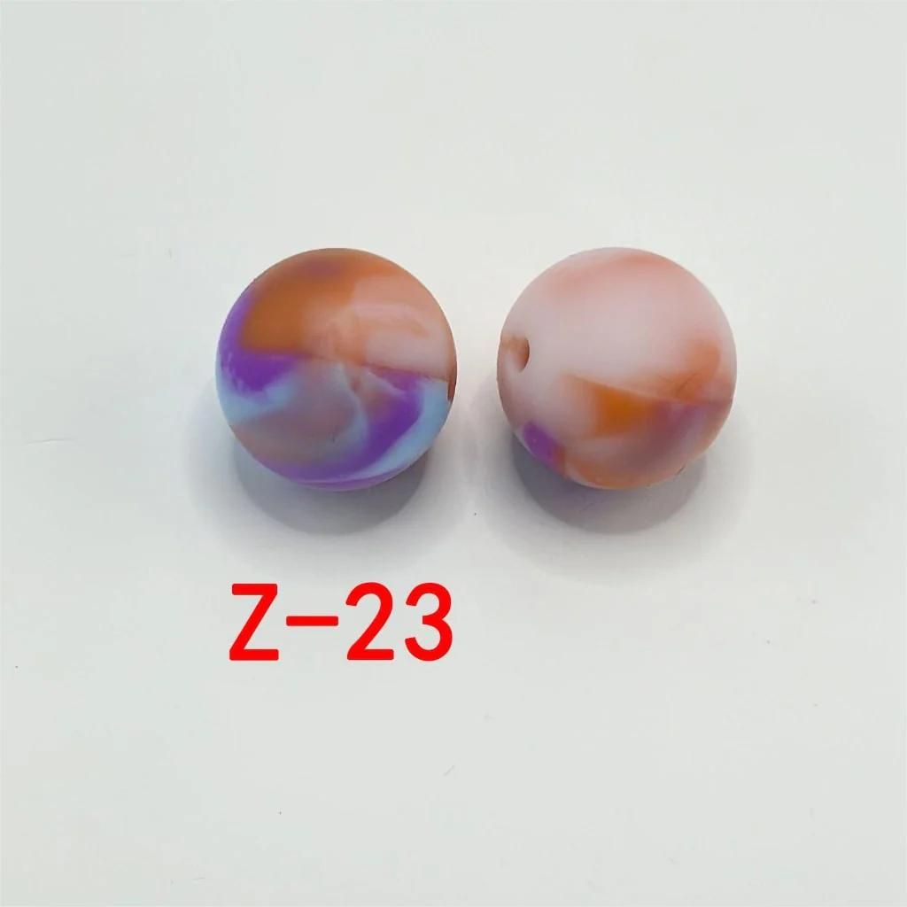 Multicolor Abstract Marble Pattern Printed Silicone Beads with Swirls, 15mm