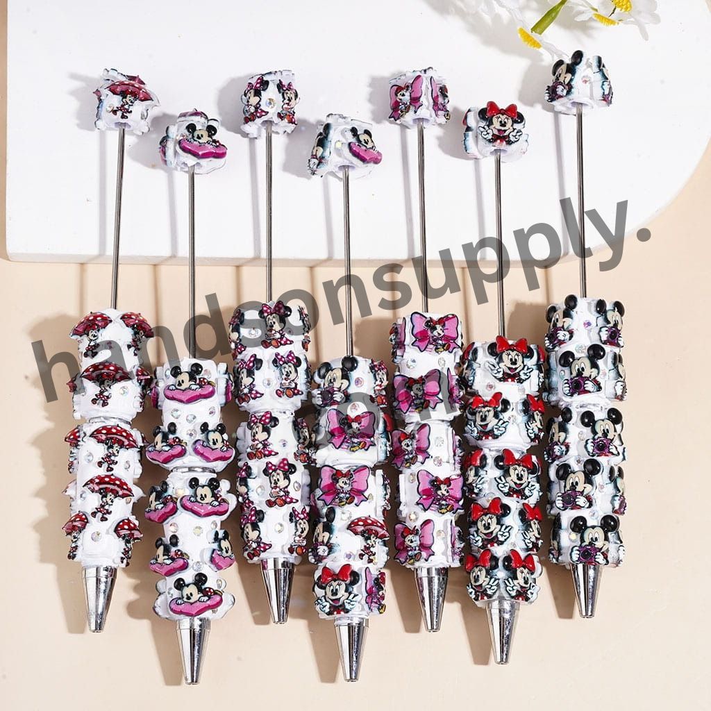 Minnie Mouse Girl and Boy Mouse Character Series Beadable Clay Pen with AB Rhinestones, Random Mix