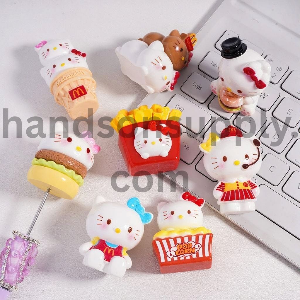 Fast Food Themed Cat Character Acrylic Beads Random Mix (can be also used as or Pen Topper)