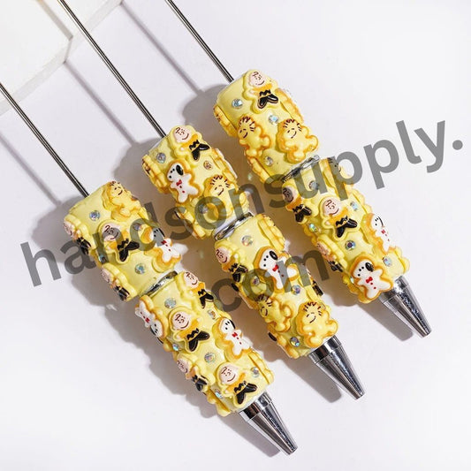 Funny Dog & Bald Boy Character with Sparkling AB Rhinestone Beadable Clay Pens