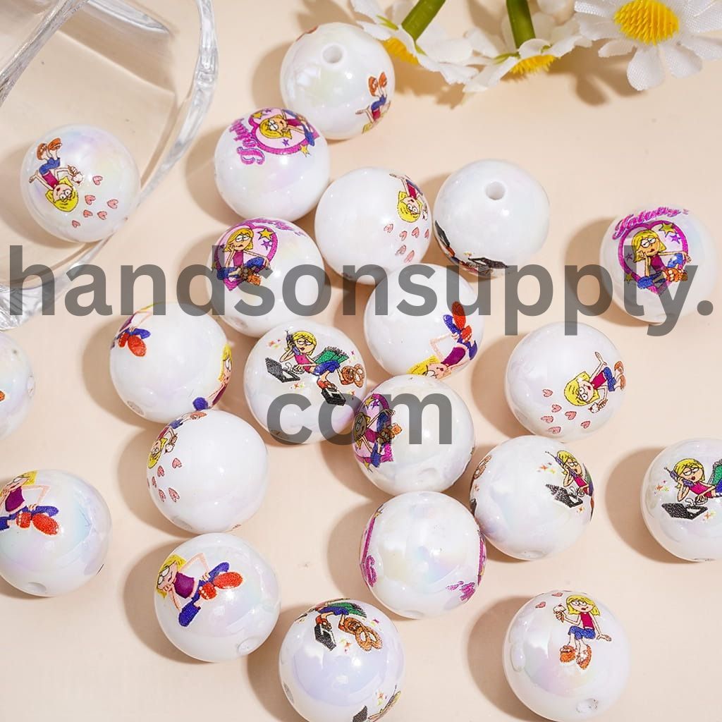 UV Coating Cute Blonde Little Angel Girl with Golden Haired Child Character Prints on Round Acrylic Beads