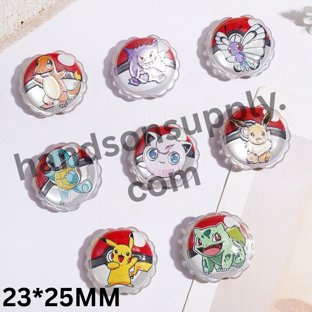 Adorable Small Monster Character Wavy-Edged Flat Round Acrylic Beads, 23*25MM, Random Mix