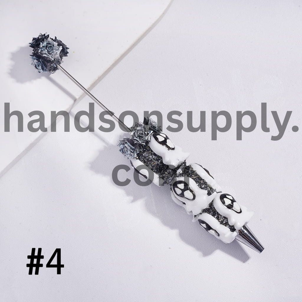 Funny Halloween Ghost Beadable Sugar Clay Pens Fully Covered with Glitter Rose Flowers and Broken Rhinestones