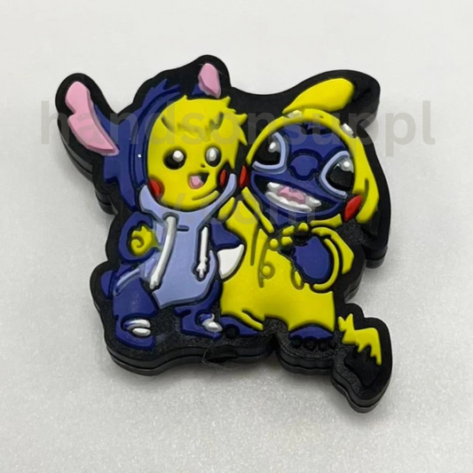 Cute Pikach and Blue Alien Cartoon Duo Silicone Focal Beads