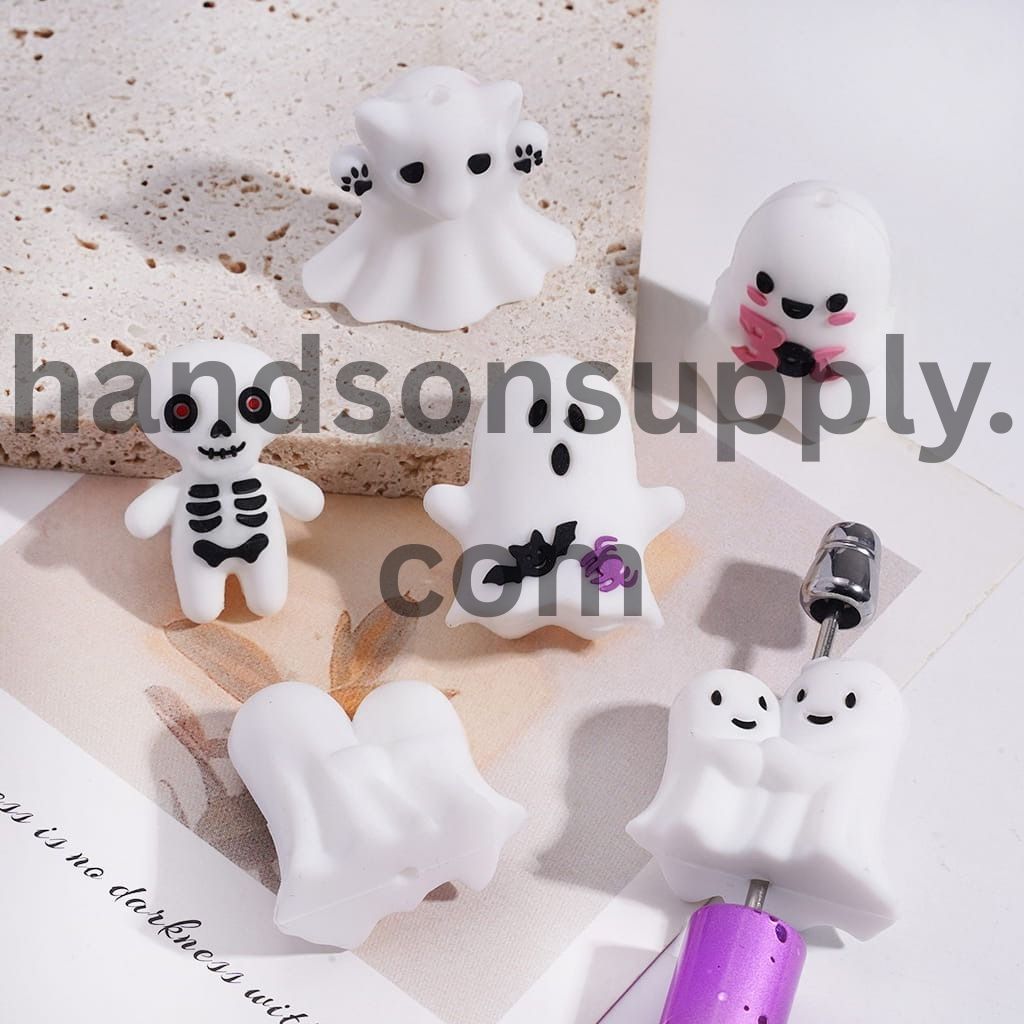 3D Skeleton Spooky White Ghost Halloween Series Silicone Focal Beads