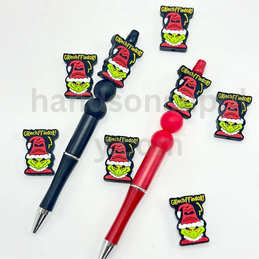 Christmas Green Character with Santa Hat Silicone Focal Beads
