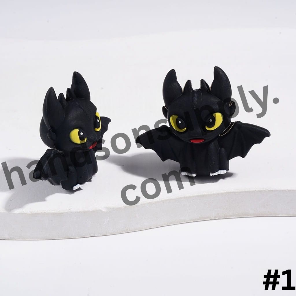 3D Spooky Black Little Dragon with Yellow Eye, Blue & White Paw Silicone Focal Beads