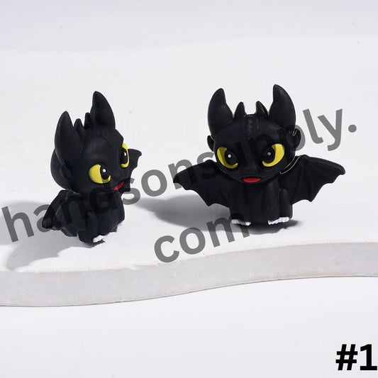 3D Spooky Black Little Dragon with Yellow Eye, Blue & White Paw Silicone Focal Beads