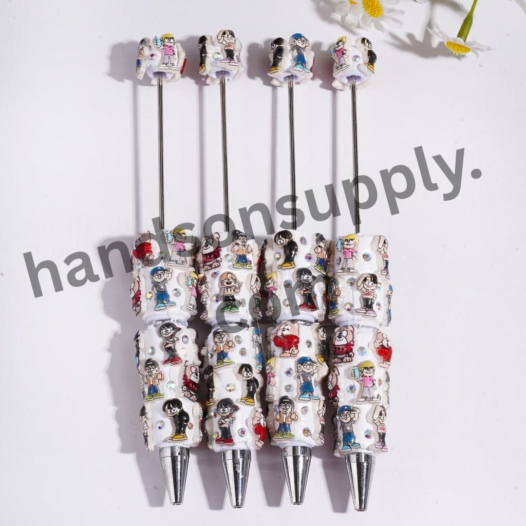 Cute Cartoon Style Boy and Cute Dog Character Beadable Clay Pens with AB Rhinestones