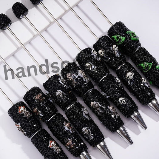 Spooky Horror Character Series with Sparkling Black Rhinestones, Halloween-Themed Beadable Clay Pens