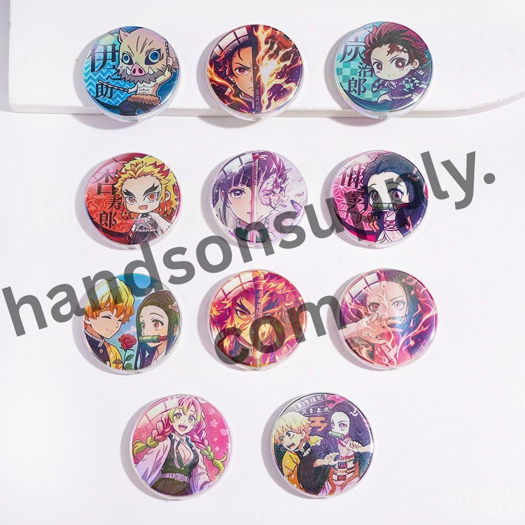 UV-Coated Japanese Cosplay Character Designs Flat Round Acrylic Beads, 31MM, Random Mix