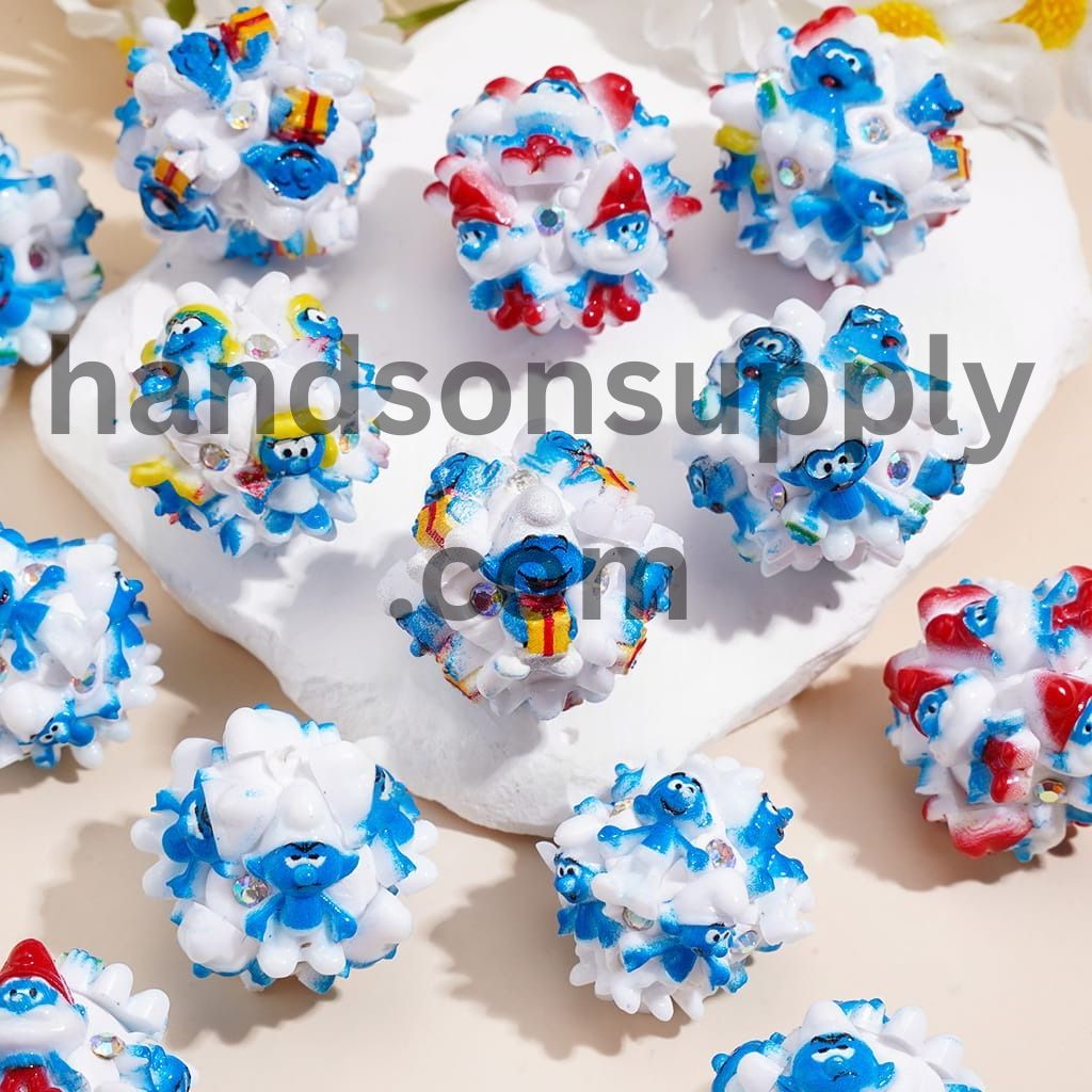 Cute Blue Elf Cartoon Character with Sparkling AB Rhinestones Clay Beads, 22MM, Random Mix