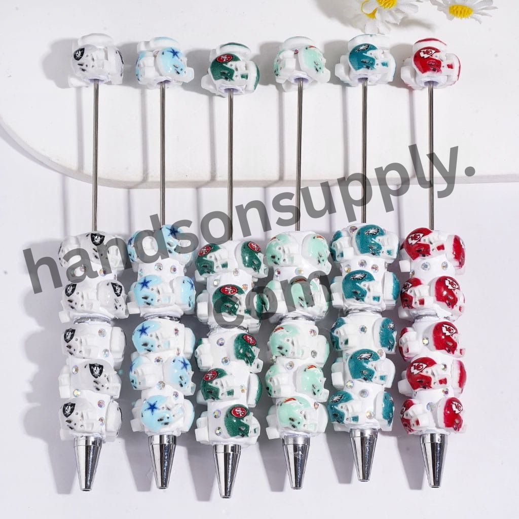 American Football Helmet & AB Rhinestone Assorted Team Series Beadable Clay Pens, Multi-Color