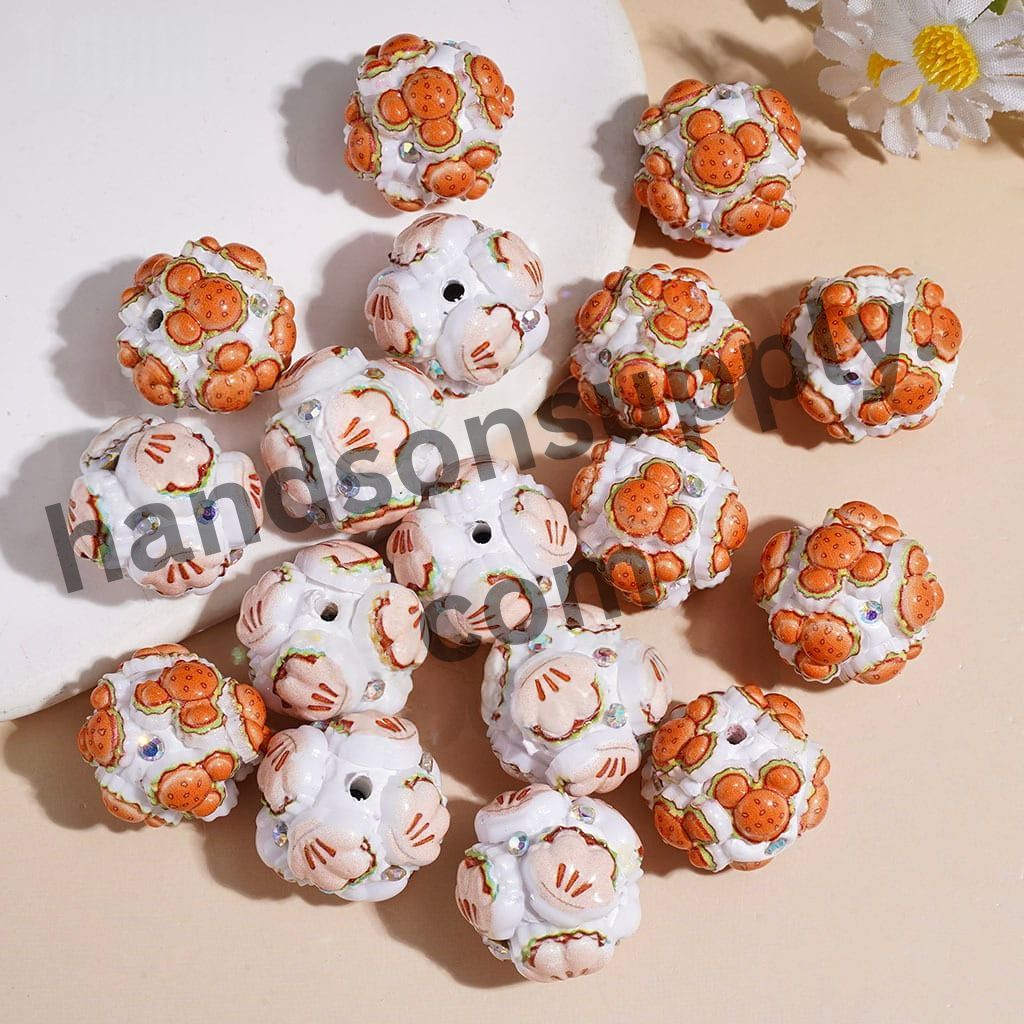 Cute Mouse Head & Paw Hamburger-Style Clay Beads with Sparkling AB Rhinestones, 19MM, Variant Designs, Random Mix