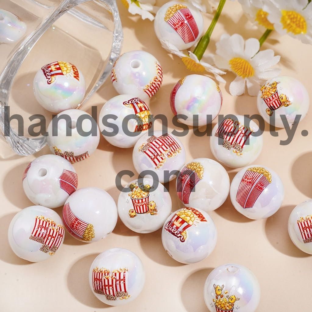 UV Coated Cross & Angel Wings Design Printed on Round Acrylic Beads 16MM, Random Mix