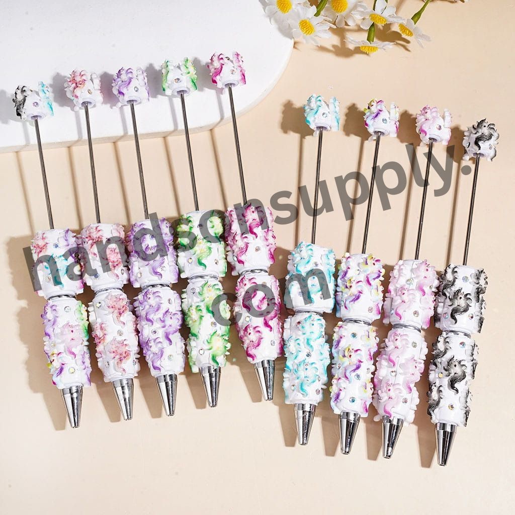 Cute Nine-Tailed Fox Beadable Clay Pen with AB Rhinestones Multi-Color, Random Mix