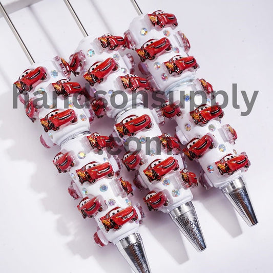 Red Sports Car Character Beadable Clay Pen with AB Rhinestones, Sport Theme