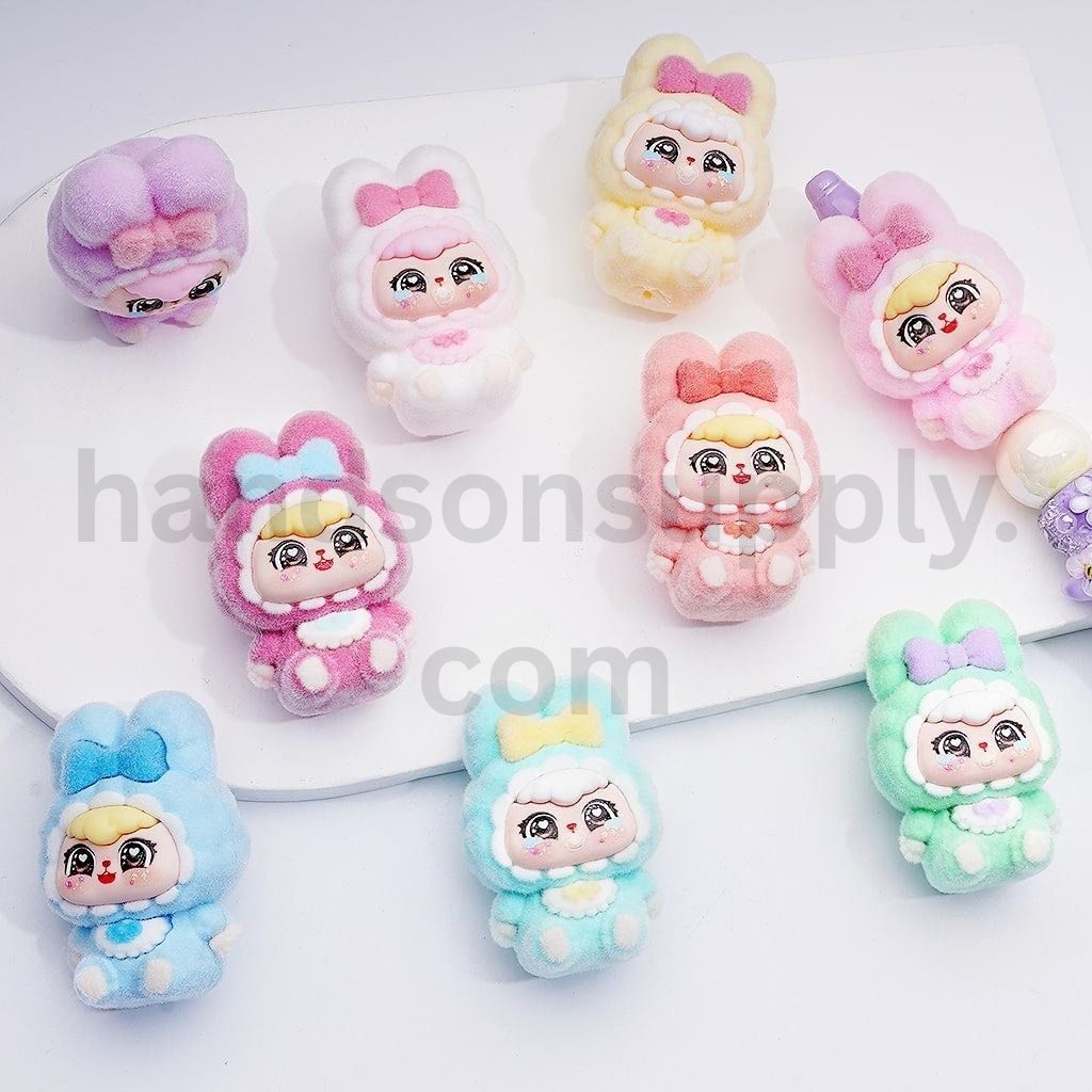 Cute Flocked Babythre Design Acrylic Pendant Beads Pen Toppers & Jewelry Accessories, 44*30MM