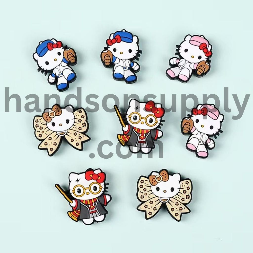Mini Cute Cat Character Adorable Pink Blue Ballplayer Magician Jaguar Prints Bowtie Silicone Focal Beads