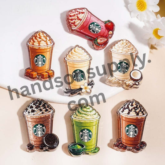 Mocha, Matcha & Strawberry Coffee Cup Theme Semi-Clear Silicone Focal Beads Height 31MM Random Mix