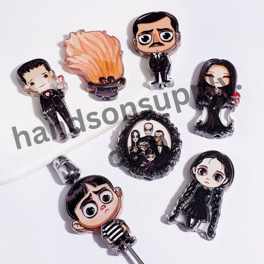Gothic Family Character, Halloween Theme Acrylic Beads, 30MM, Assorted Shapes, Random Mix