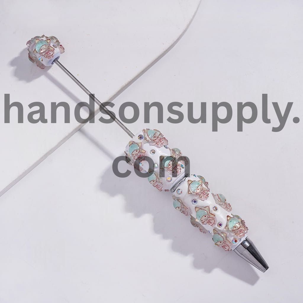 Cute Little Baby Character Clay Pens with Star & AB Rhinestones Pink Mint Green Beadable Pens