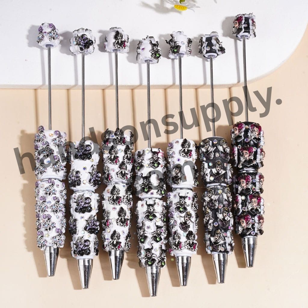 Cute Gothic Classic Animation Evil Villain Character Beadable Clay Pen with AB Rhinestones, Multi Colors Random Mix