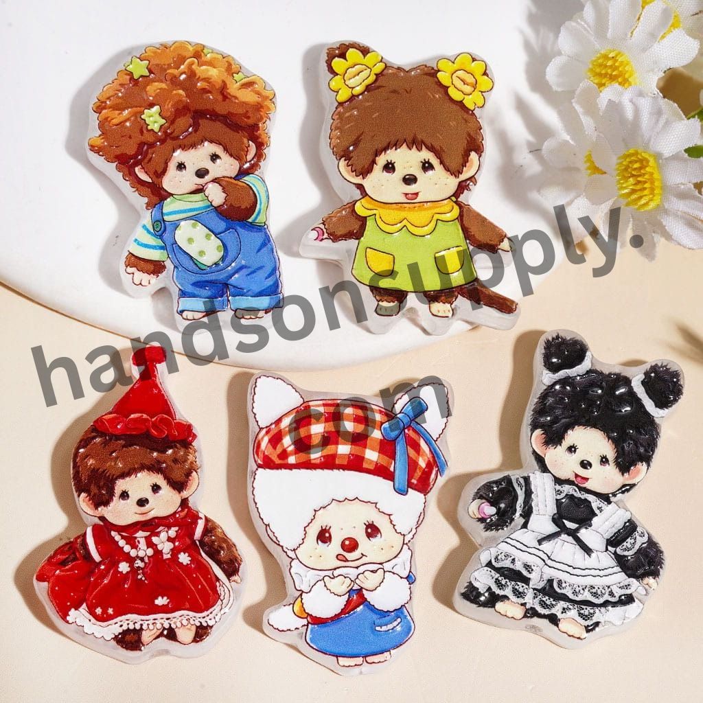 Adorable Little Monkey Doll Character in Colorful Costumes, Acrylic Beads, Variant Designs, Random Mix