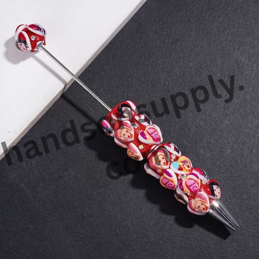 Charming Heart with Unique Expression Fashion Doll with Sparkling AB Rhinestones Beadable Clay Pens, Red and White Background
