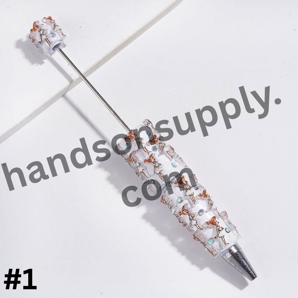 Classic Stone Age Funny Family & Neighbor Design with Sparkling AB Rhinestones Beadable Clay Pen, Multicolor