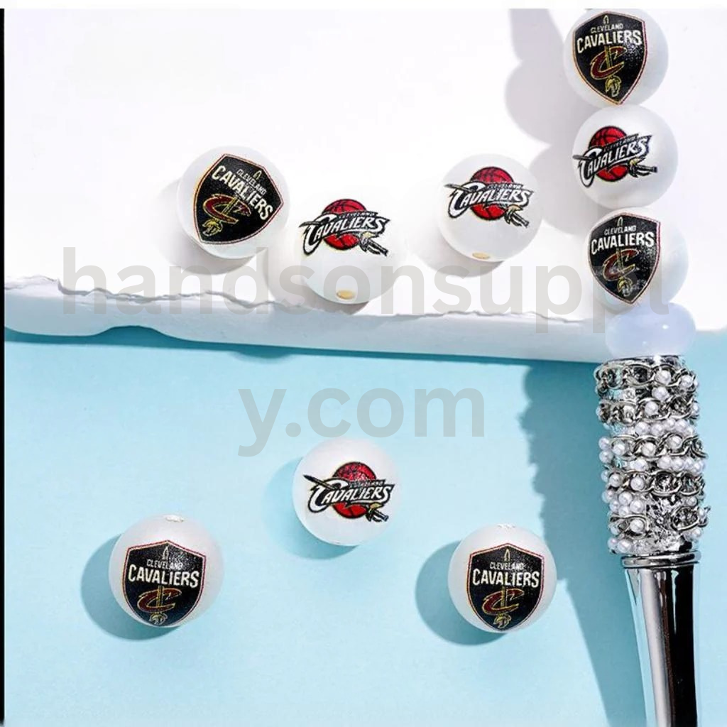 Cleveland Cavalie NB Sports Frosted Matt White Round USA Basketball Theme Acrylic Beads Random Mix 16MM