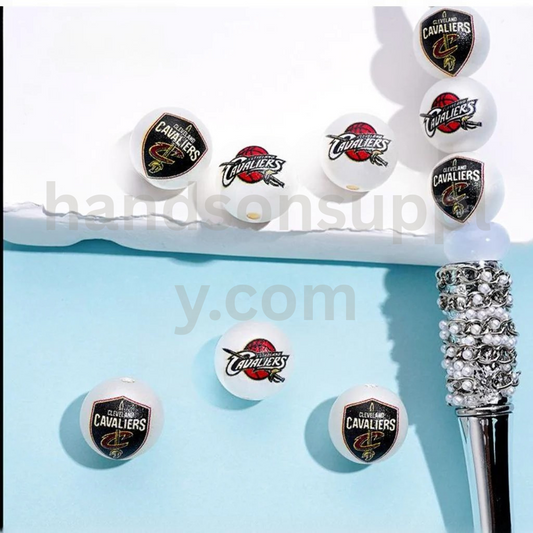 Cleveland Cavalie NB Sports Frosted Matt White Round USA Basketball Theme Acrylic Beads Random Mix 16MM