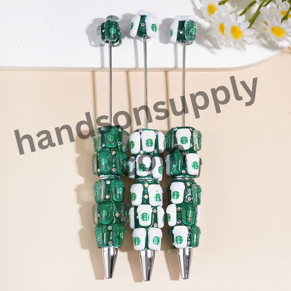 Mini Coffee Cup & Cold Drink Tumbler Rhinestone Beadable Clay Pens, Assorted Colors