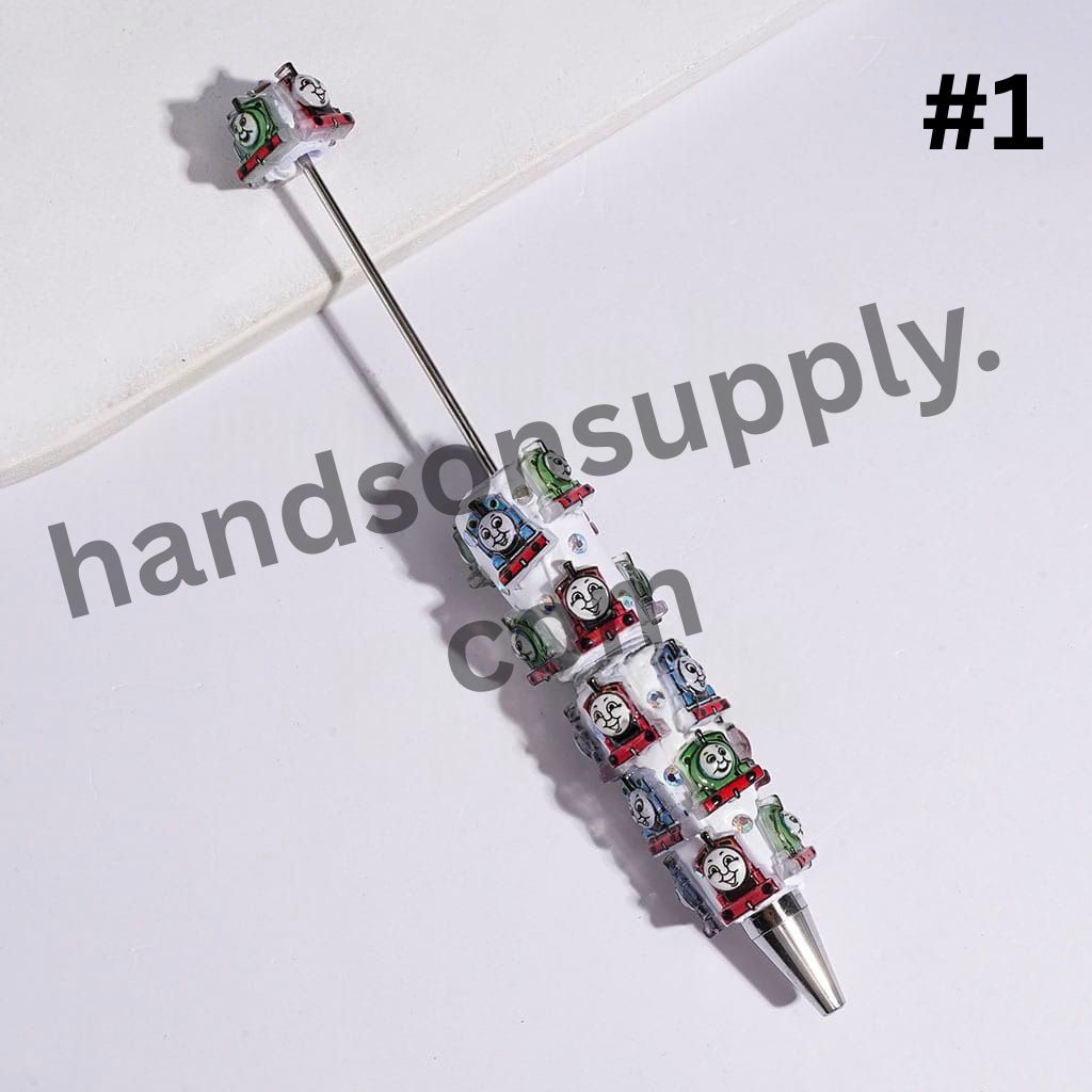 Cartoon Little Train Character Theme Beadable Clay Pens with AB Rhinestones, Multi Colors Random Mix