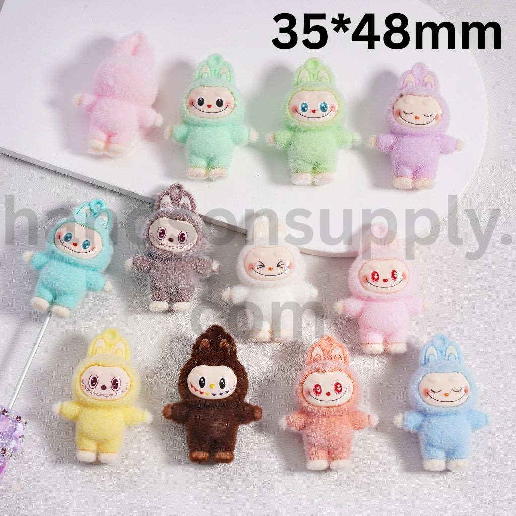 Flocked Labub Soft Pastel Pen Toppers & Pendants Acrylic Beads 35*48 mm, Solid Color