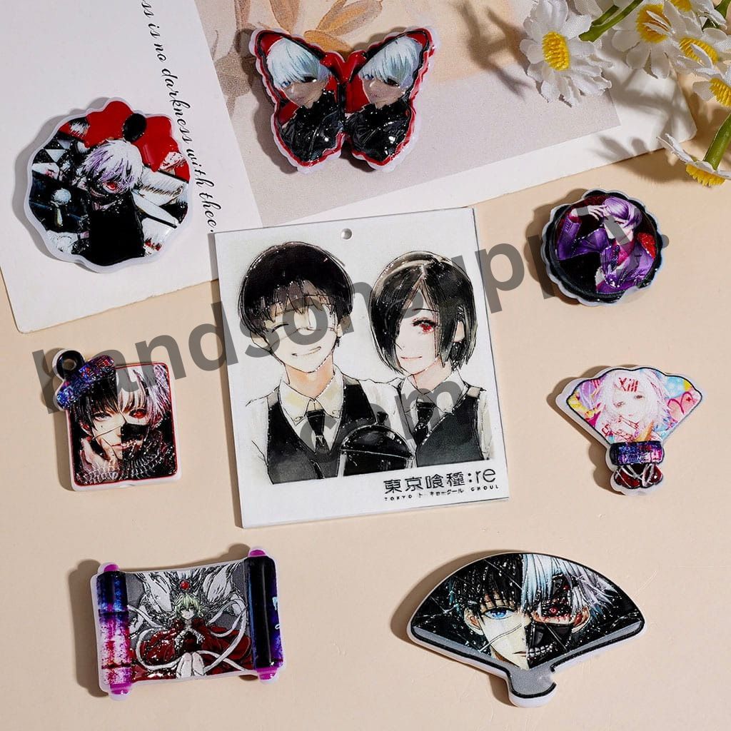 Anime Horror Tokyo Ghoul Character Series Assorted Shapes & Character Designs, Acrylic Beads for Pendants Random Mix