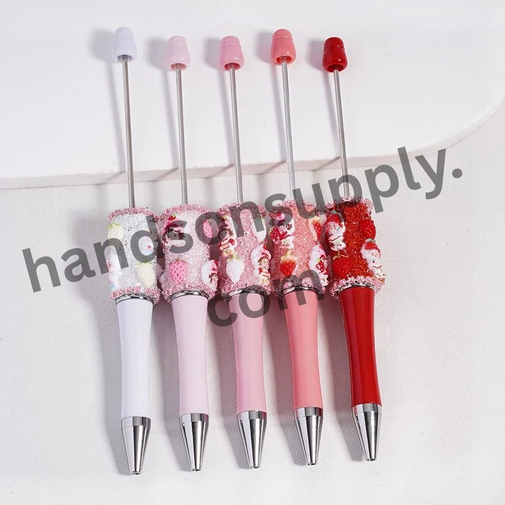 Cute Strawberry Girl Series, Pink Pearls Chains Sugar Beadable Pen and Clear Rhinestones
