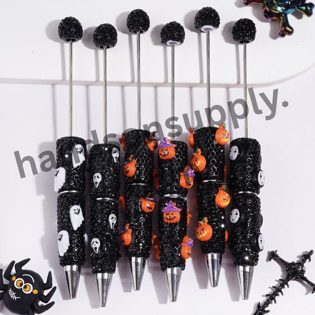 Pumpkin Ghost and Black Rhinestone Halloween Series Rhinestones Covered the Entire Beadable Clay Pens